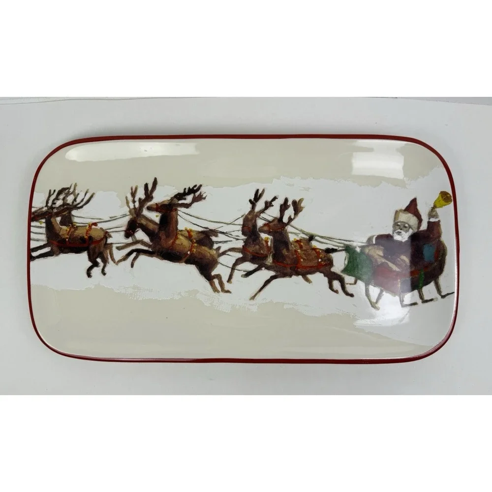 Williams Sonoma Santa & His Reindeer Serving Platter 9